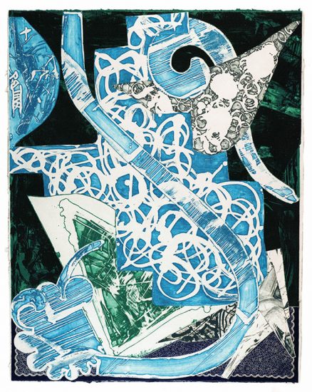 Frank Stella Etching, Swan Engraving Blue, Green, Grey, 1985