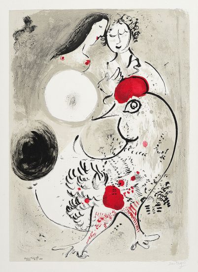 Marc Chagall Lithograph, Le Cochet Gris (The Grey Rooster), 1950