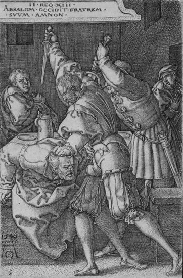 Heinrich Aldegrever Engraving, Absalom Killing Amon, 1540