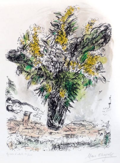 Marc Chagall Lithograph, Les Mimosas (The Mimosas), 1968
