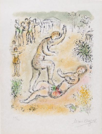 Marc Chagall Lithograph, Combat Between Ulysses and Irus from Odyssey II, 1975