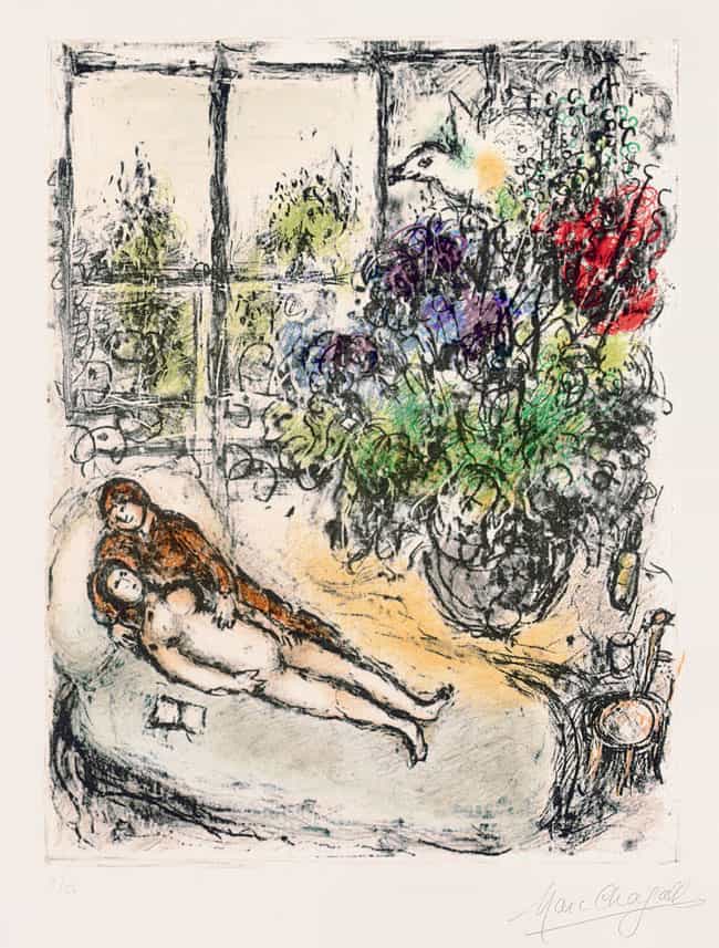 Marc Chagall Couple, Window and Flowers, 1976