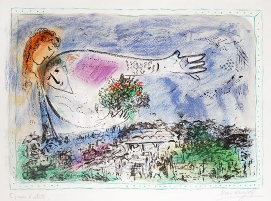 Marc Chagall Lithograph, Au-dessus de Paris (Over Paris), 1970
