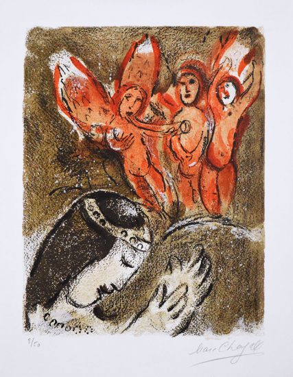 Marc Chagall Lithograph, Sara et Les Angels (Sarah and The Angels) 1960