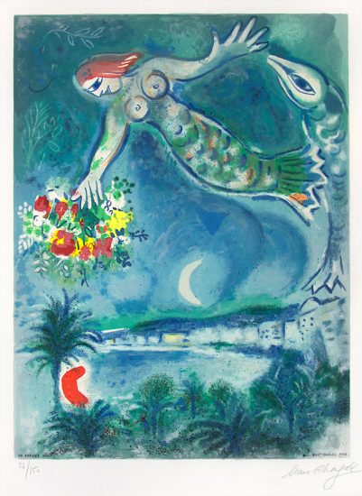 Marc Chagall Lithograph, Sirène et poisson (Sirene & Fish), from Nice & the Côte d’Azur, 1967