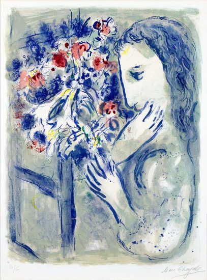 Marc Chagall Lithograph, Femme pres de la fenetre (Woman by a Window), 1964