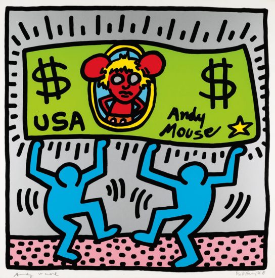 Keith Haring Screen Print, Andy Mouse, 1986 (Collaboration with Andy Warhol)