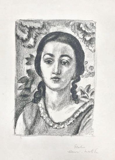 Henri Matisse Lithograph, Jeune Fille Aux Boucles Brun, (Young Girl with Brown Earrings),1924