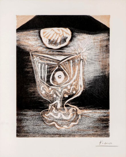 Pablo Picasso Linocut, A Glass by Lamplight, 1962