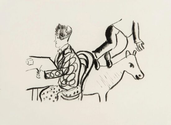 Marc Chagall Lithograph, A Table, Homme assis et Animal (At table, seated man and animal), 1922/1956