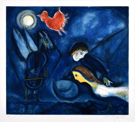 Marc Chagall Etching, Aleko and his wife Zemphira from an Old Russian Tale, 1955