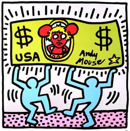 Keith Haring Lithograph, Andy Mouse (Plate 3), from the Andy Mouse Series, 1986