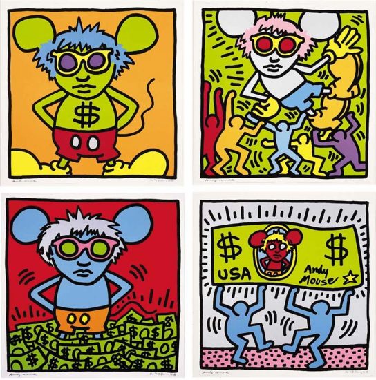 Keith Haring Silkscreen, Andy Mouse Portfolio (Set of 4), from the Andy Mouse Series, 1986