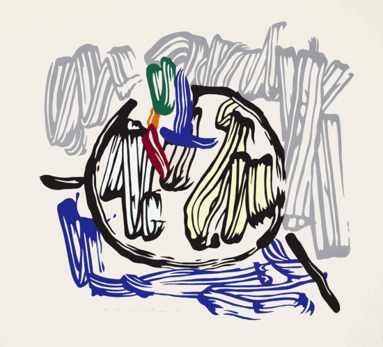 Roy Lichtenstein Woodcut, Apple with Gray Background, 1983