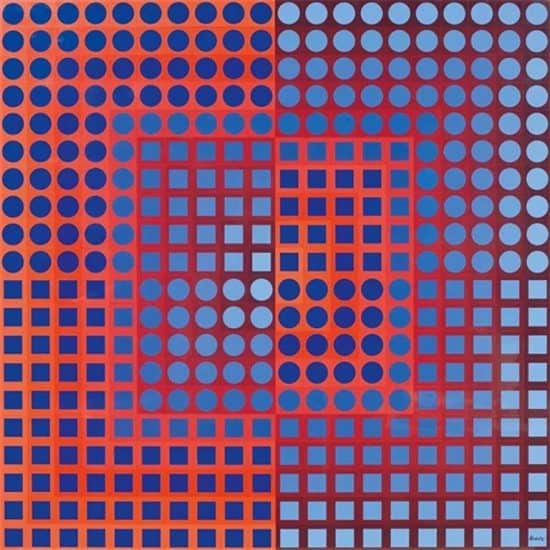 Victor Vasarely Mixed, Zoeld Red/Blue, 1975