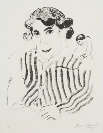 Marc Chagall Lithograph, Autoportrait en Blouse Blouse rayée (Self-portrait in striped shirt), 1922/1956