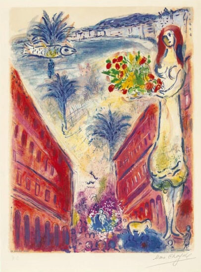 Marc Chagall Lithograph, Avenue De La Victoire At Nice, from Nice et la Côte d'Azur Series, 1967