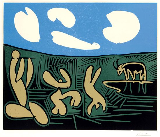 Pablo Picasso Linocut, Bacchanale au toro (Bacchanalia with a Bull), 1959