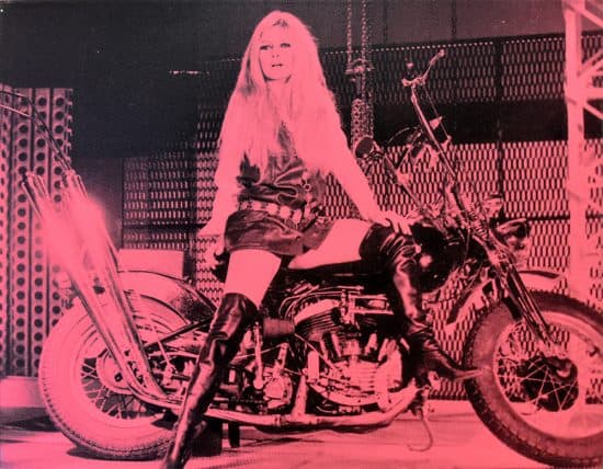 Russell Young Screen Print, Bardot on Motorcycle (Pink), 2007