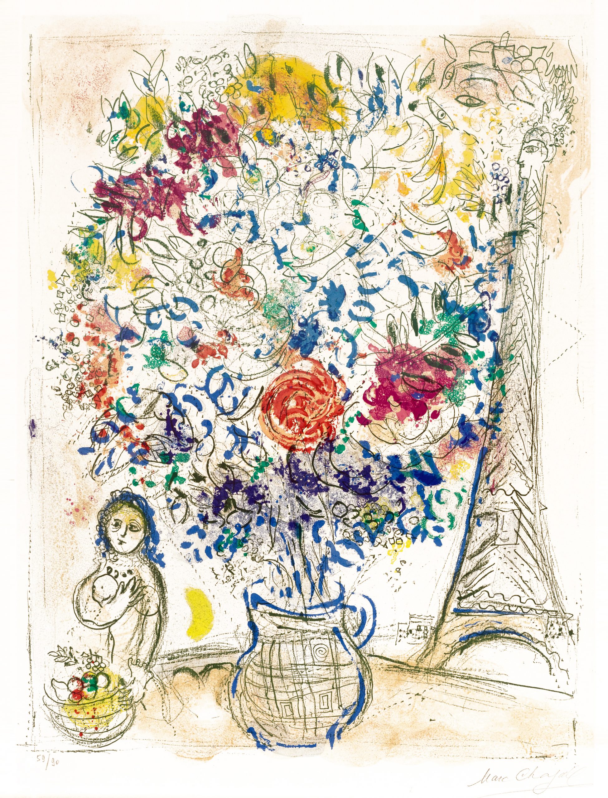 Marc Chagall's Bouquet à la Tour Eiffel (Bouquet with Eiffel Tower), 1958