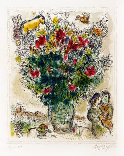 Marc Chagall Lithograph, Bouquet Multicolore (Multicolored Bouquet), 1975
