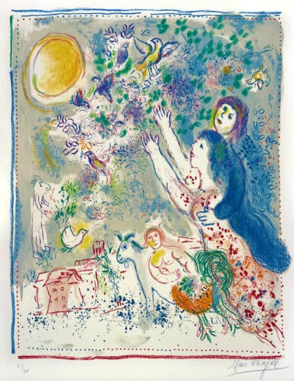 Marc Chagall Lithograph, Chasing the Blue Bird, 1969