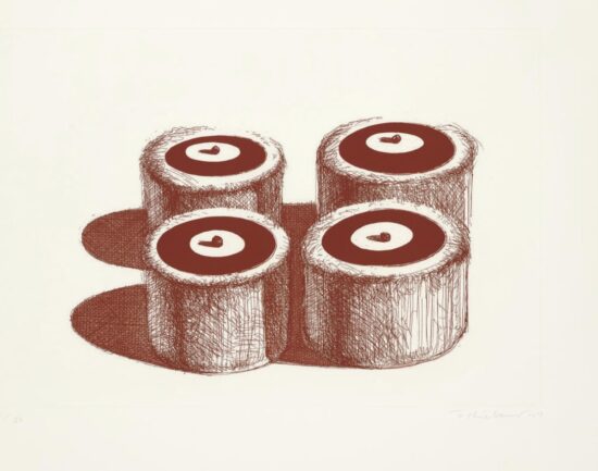 Wayne Thiebaud Etching and Aquatint, Cherry Cakes, from Recent Etchings II, 1979