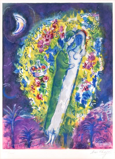 Marc Chagall Lithograph, Couple dans Mimosa (Couple in Mimosa), from Nice and the Côte d'Azur, 1967
