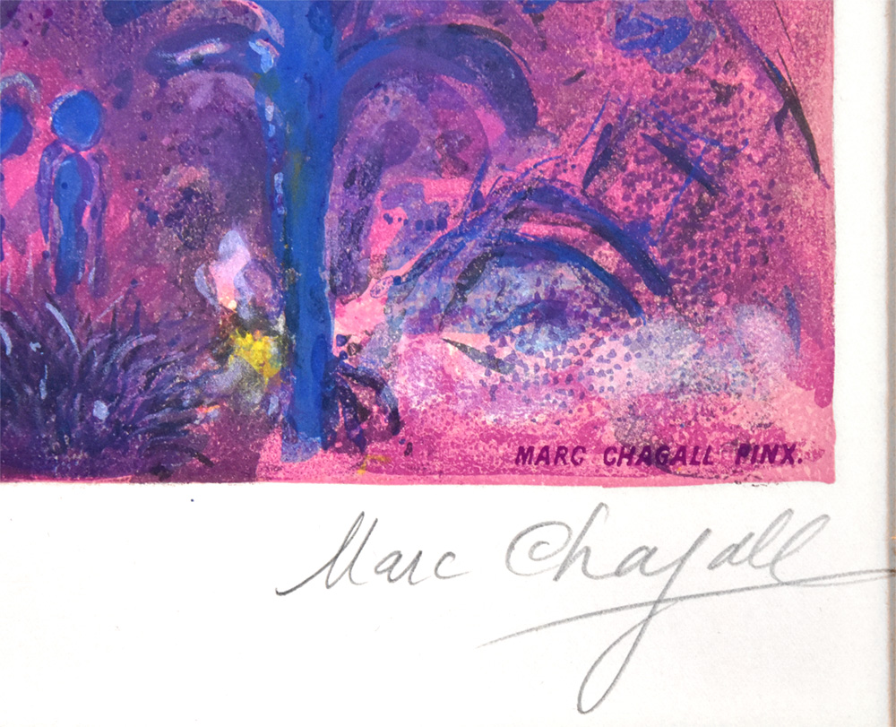 Marc Chagall signature, Couple dans Mimosa (Couple in Mimosa), from Nice and the Côte d'Azur, 1967