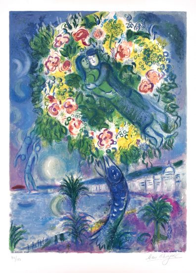 Marc Chagall Lithograph, Couple et Poisson (Couple and Fish), From Nice and the Cote d’Azur, 1967