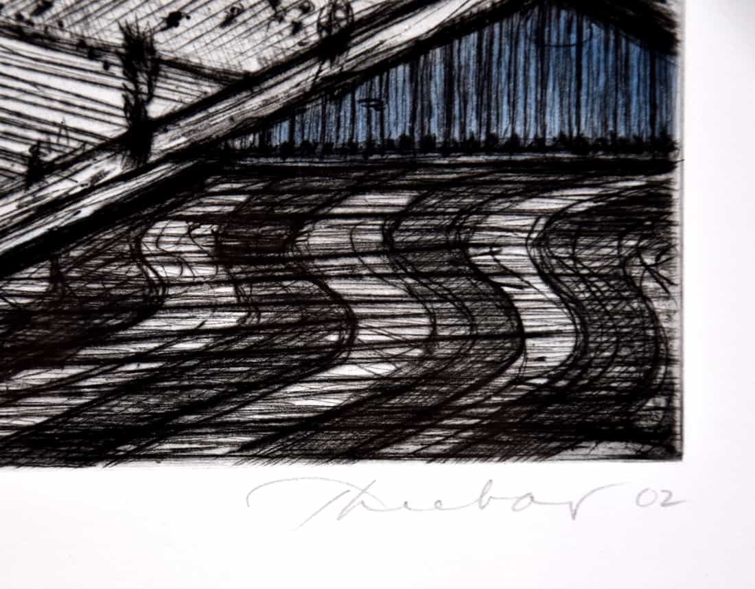 Wayne Thiebaud signature, Dark Hill River, 2002
