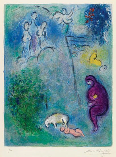 Marc Chagall Lithograph, Découverte de Chloé par Daphnis (Discovery of Chloé by Daphnis), from Daphnis et Chloé, 1961