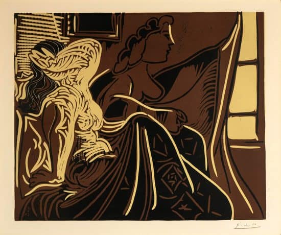 Pablo Picasso Linocut, Deux femmes pres de la fenêtre (Two Women Near a Window), 1959