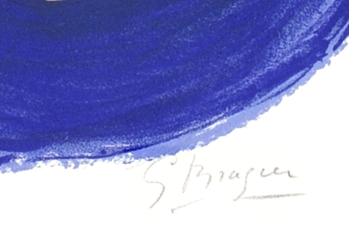 Georges Braque signature, Deux oiseaux sur fond bleu (Two birds on a blue background), 1955