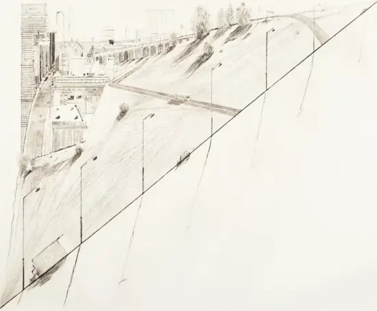 Wayne Thiebaud Etching, Diagonal Ridge, from Recent Etchings I, 1979