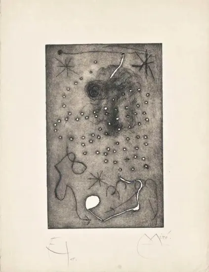 Joan Miró Engraving, Engraving for the Bibliographie des Oeuvres des René Char 1928 à 1963, 1964