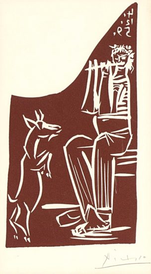 Pablo Picasso Linocut, Faune et chèvre (Faun and Goat), 1959