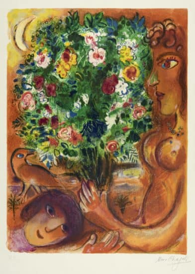 Marc Chagall Lithograph, Femme au Bouquet (Woman with Bouquet), 1967