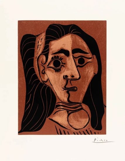 Pablo Picasso Linocut, Femme aux cheveux flous (Woman with Flowing Hair), 1962
