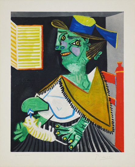 Pablo Picasso Lithograph, Femme verte au chat (Green Woman with Cat)