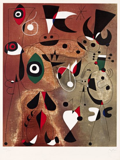 Joan Miró Lithograph, Femmes, Oiseaux, Etoile (Woman, Birds, Star), 1960