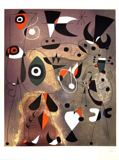 Joan Miró Lithograph, Femmes, Oiseaux, Etoile (Woman, Birds, Star), 1960