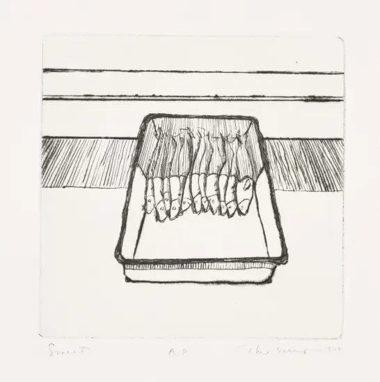 Wayne Thiebaud Drypoint, Fish (Smelt), from Delights, 1965