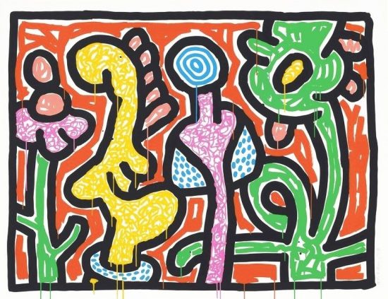 Keith Haring Silkscreen, Flowers IV, from the Flowers Portfolio, 1990