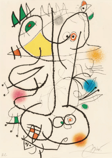 Joan Miró Etching and Aquatint, Le Miroir de L'Homme par les Bêtes I (The Mirror of Man through Beasts I), 1972