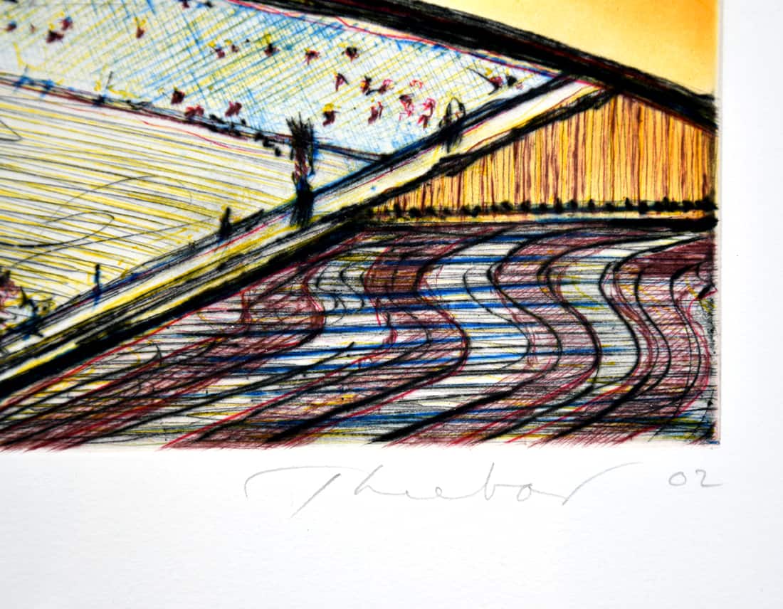 Wayne Thiebaud signature, Hill River, 2002
