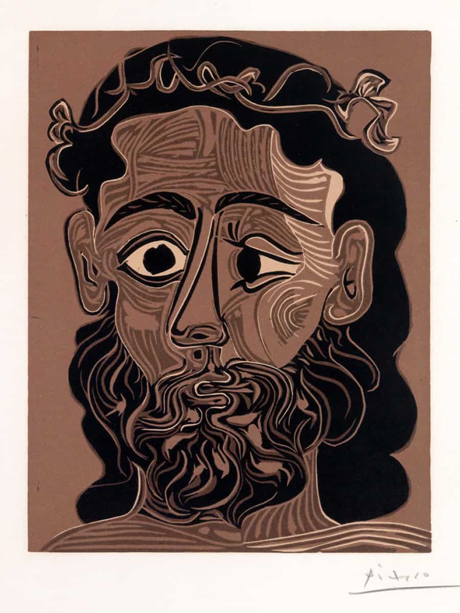 Pablo Picasso, Homme barbu couronné feuilles de vigne, 1962