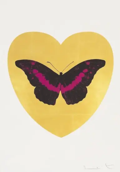 Damien Hirst Foil, I Love You (gold leaf, black, fuchsia), 2015