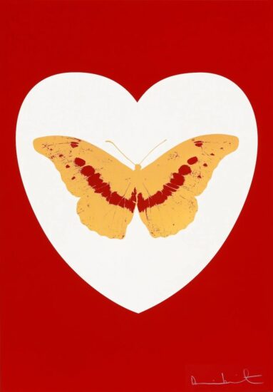 Damien Hirst Foil, I Love You (white, red, cool gold, poppy red), 2015