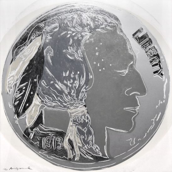 Andy Warhol Screen Print, Indian Head Nickel, from the Cowboys and Indians Series, 1986